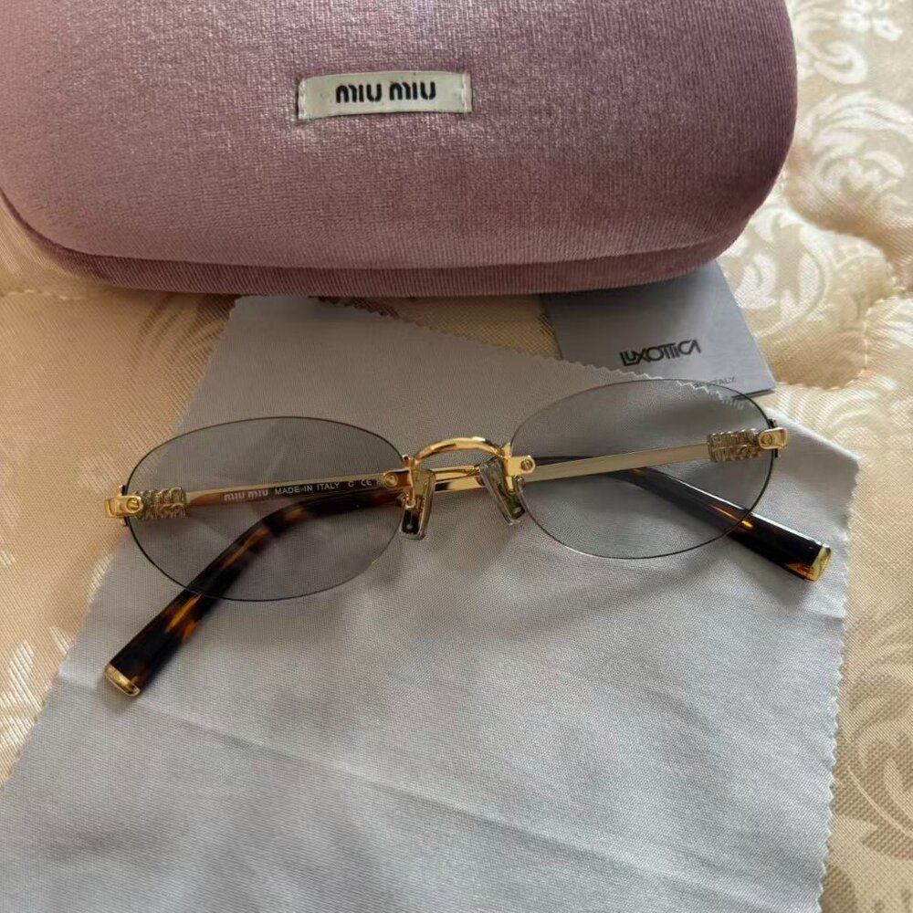 Miu Miu Rimless Oval Sunglasses Gold Frame – Worn Once